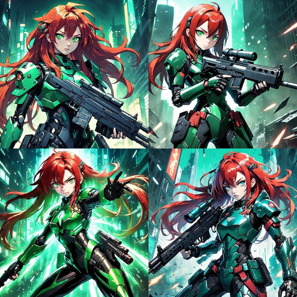 Cyberpunk Combat Gynoid in Anime Style