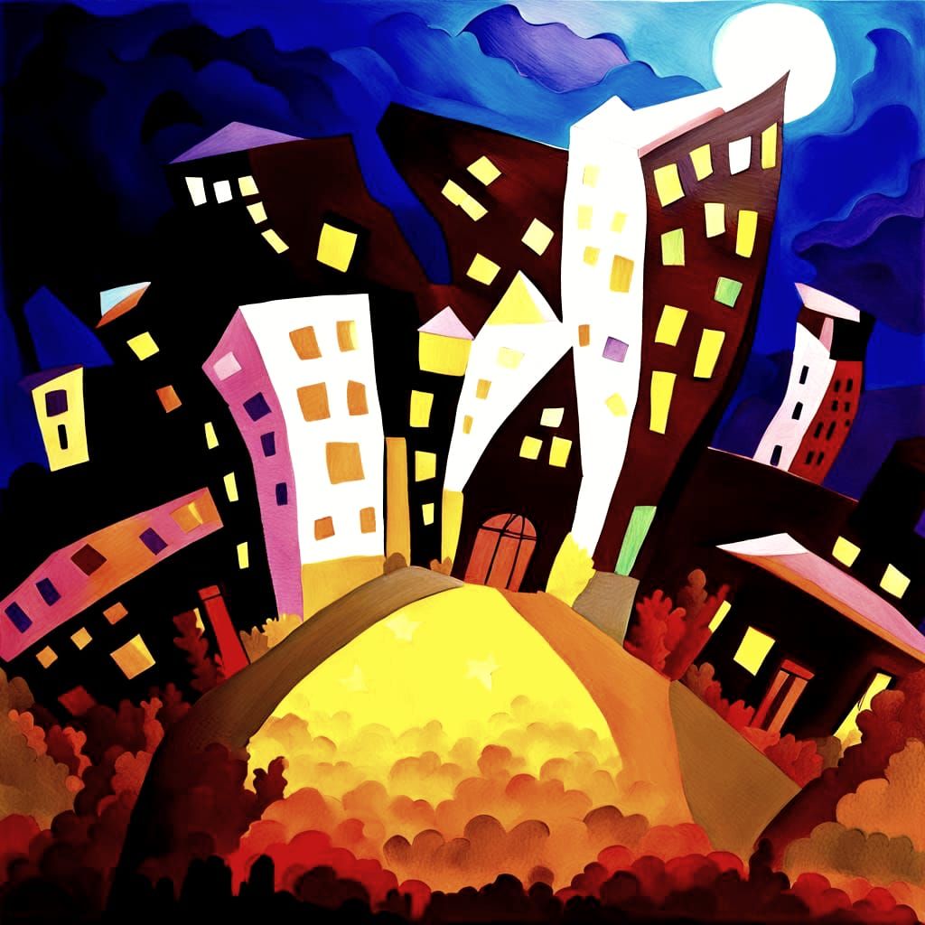 Surreal Bending Buildings in Fauvist Style