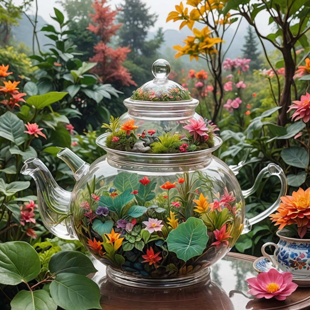 Mountain Landscape Inside Transparent Teapot