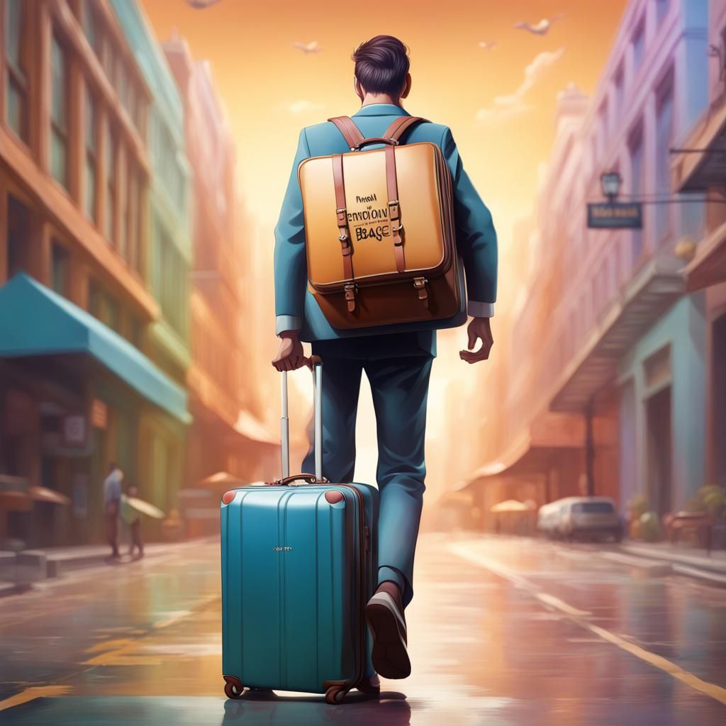 Man Carries Emotional Baggage: Hyperrealistic Digital Art