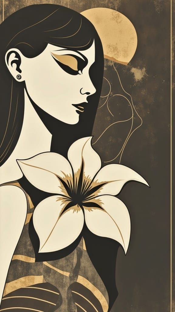 Elegant Art Deco Portrait of a Flapper in a Floral Paradise