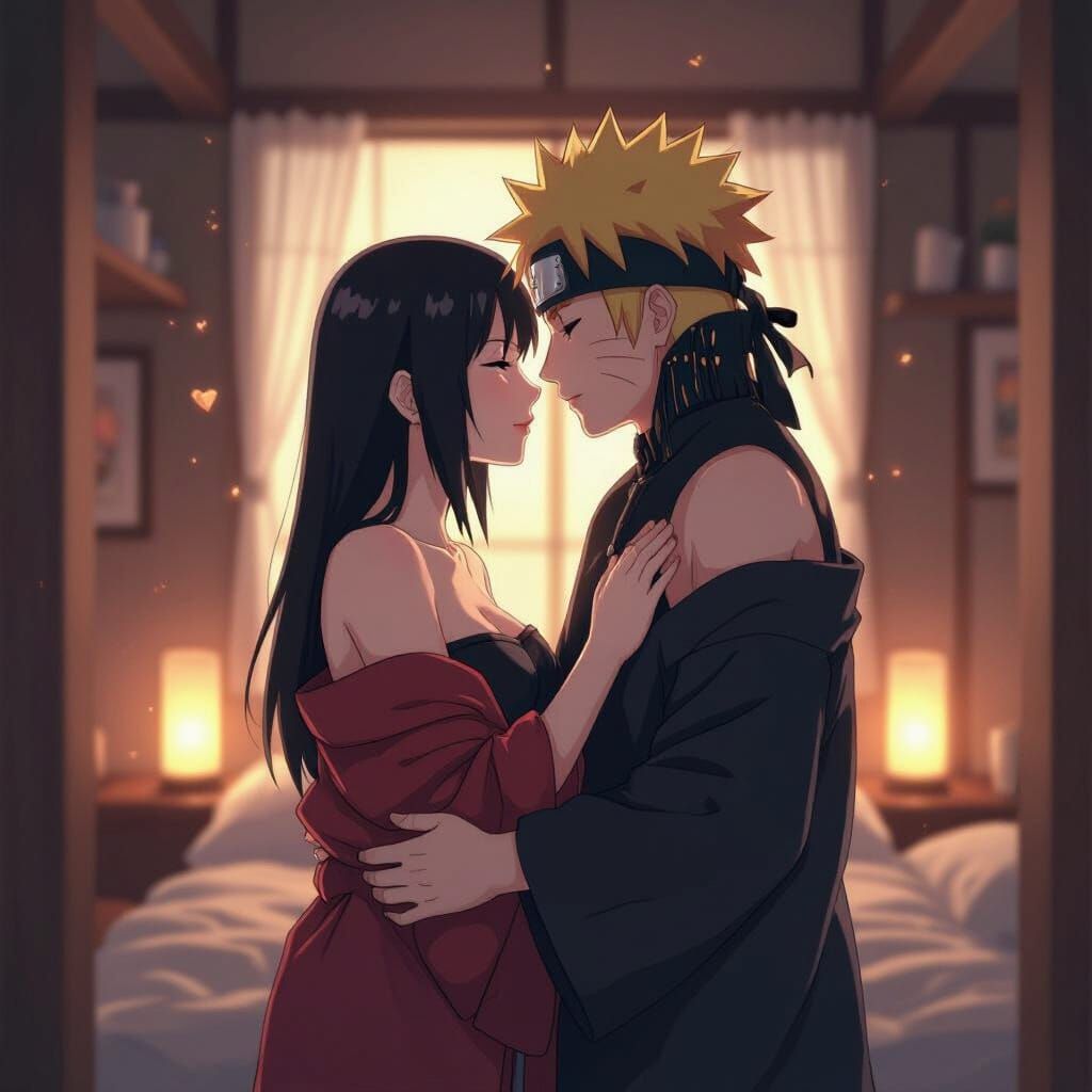 Romantic Anime Kiss: Naruto and Hinata in Soft Lighting