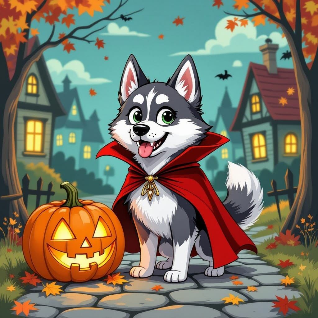 Bewildered Husky Vampire in Autumn Village