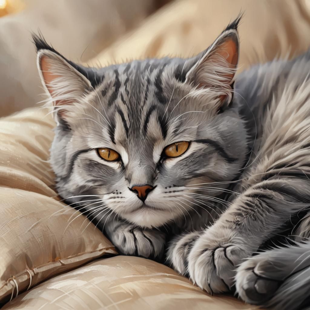 Sleeping Kitten Digital Painting in Pastel Colors