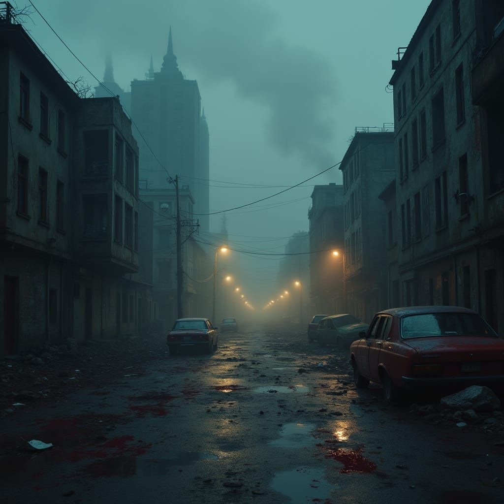 Dark Futuristic Cityscape at Twilight