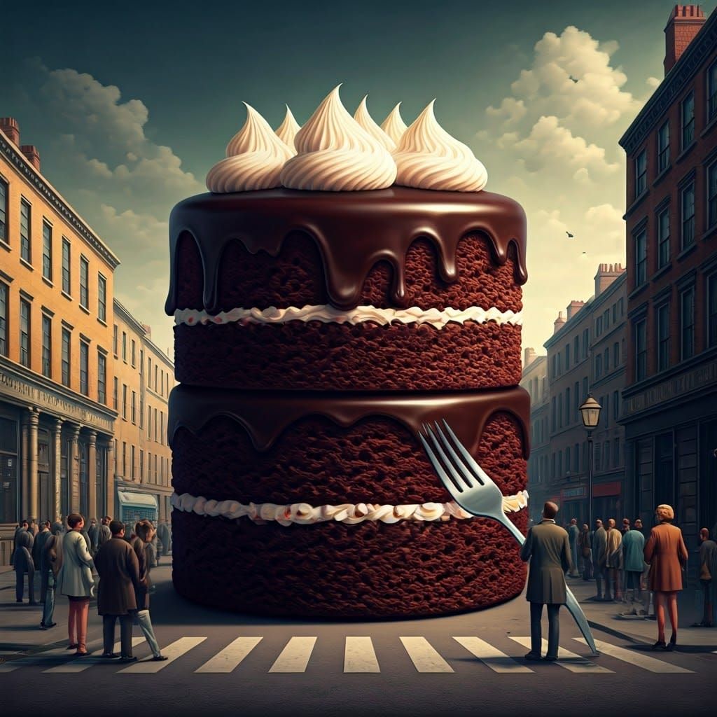 Enormous Chocolate Cake at a Crossroads Painting