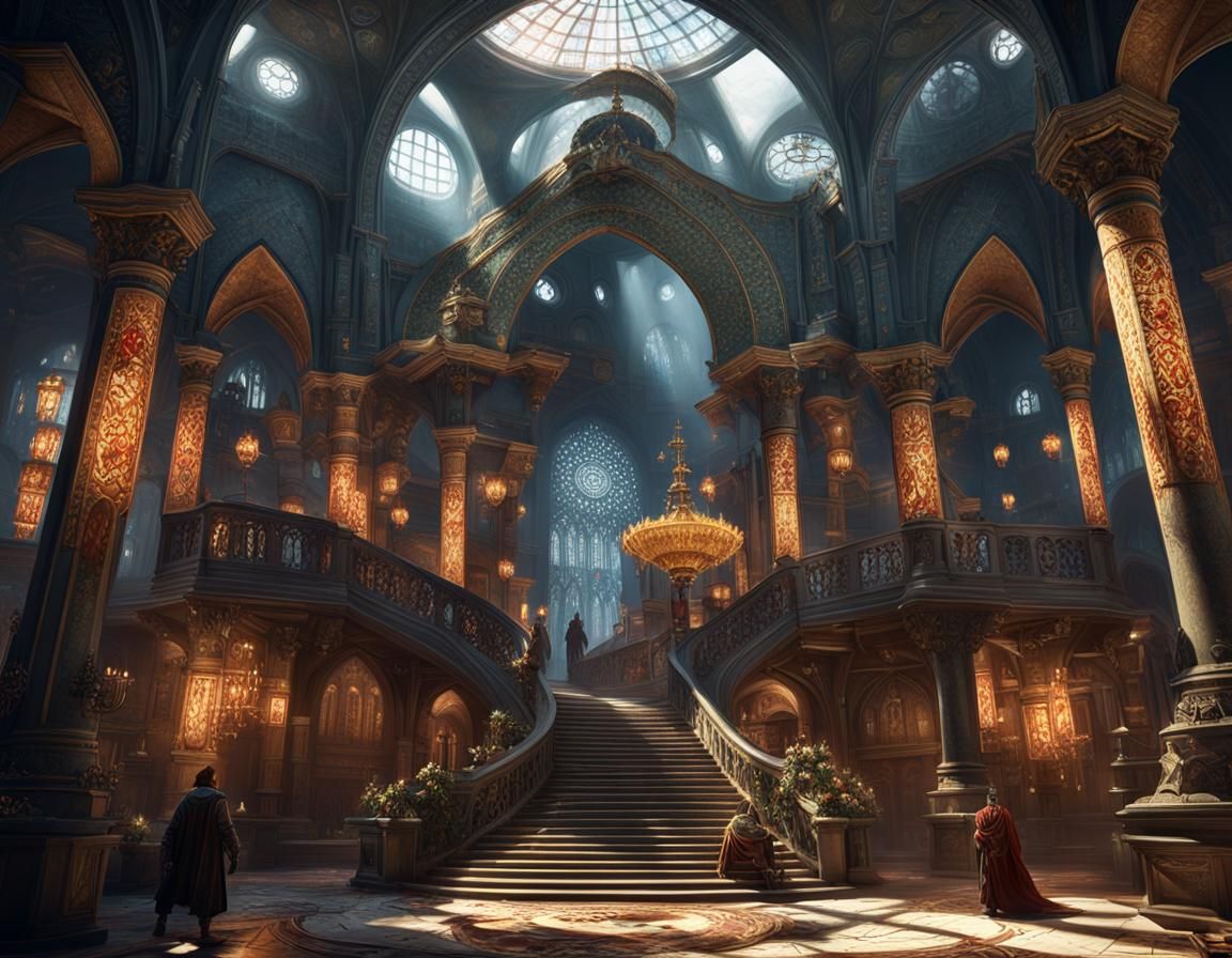 Ancient Forest Temple with Lightning in Dark Fantasy Art