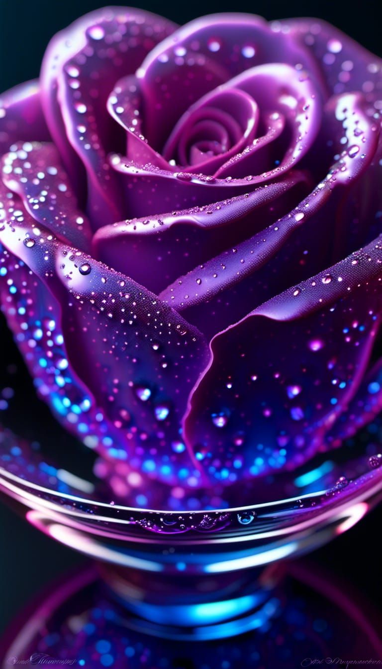 Luminous Tea Rose in Glass with Cosmic Energy