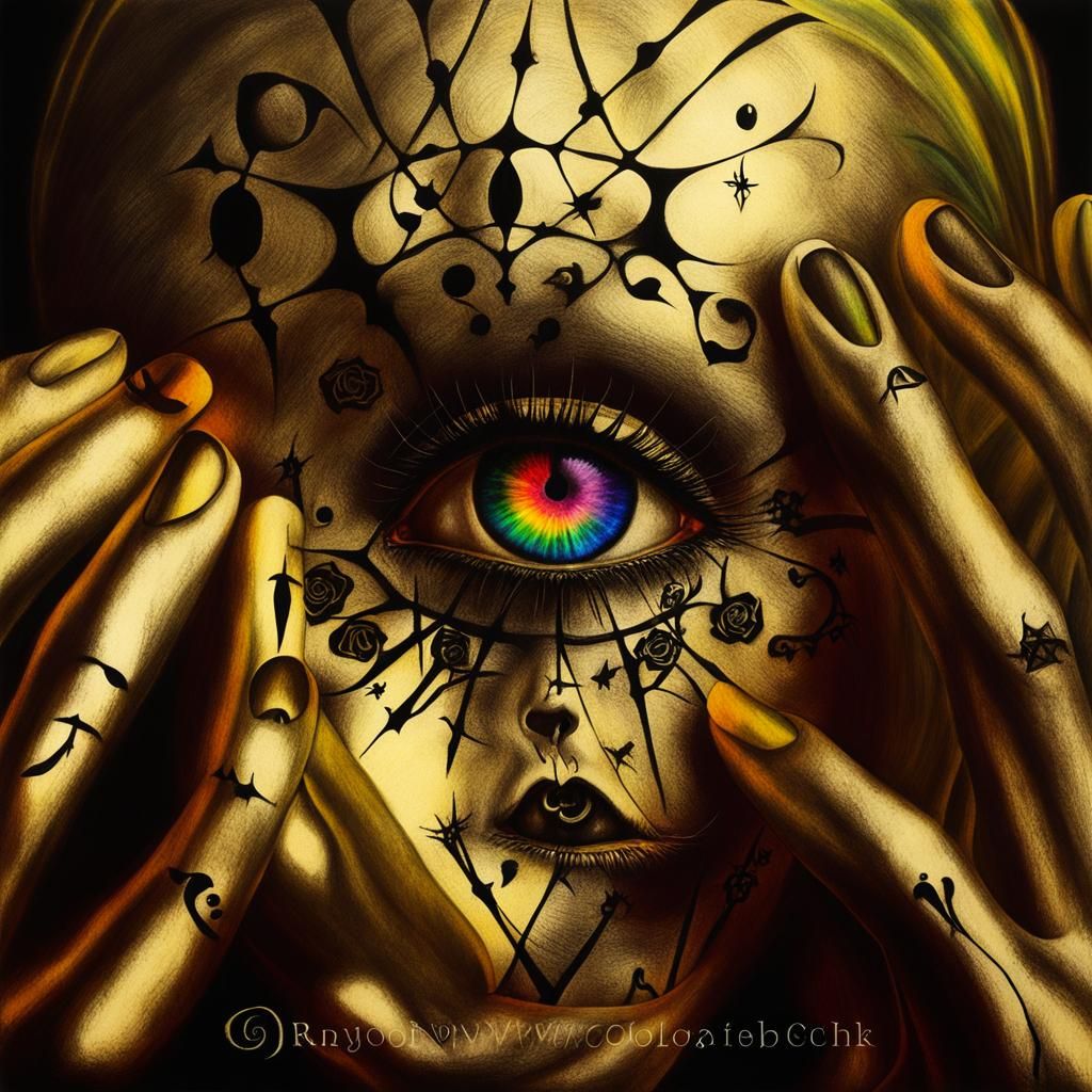 Surreal Crayon Drawing of Goth Woman