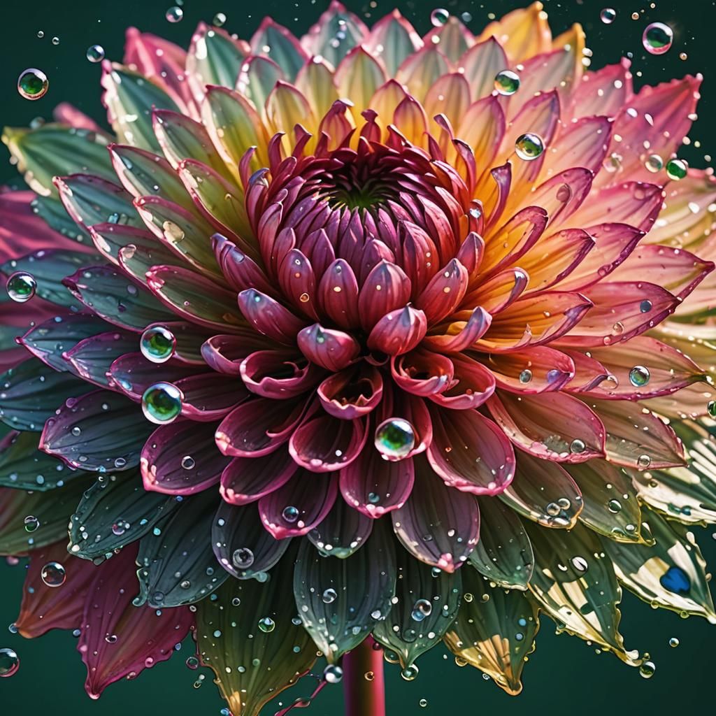 Vibrant Iridescent Dahlia in Whirling Water Splash