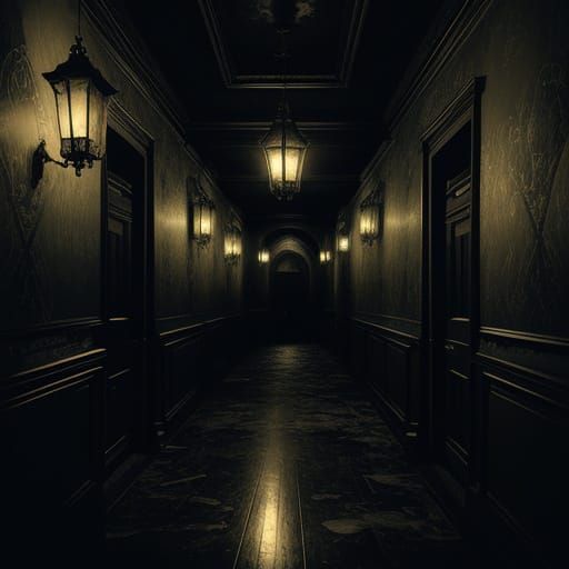 Eerie Gothic Hallway in Cinematic Horror Style