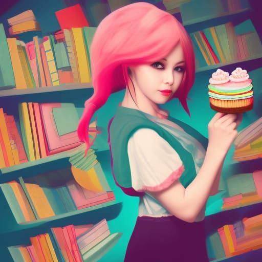Kawaii Cupcake Woman Reading Books