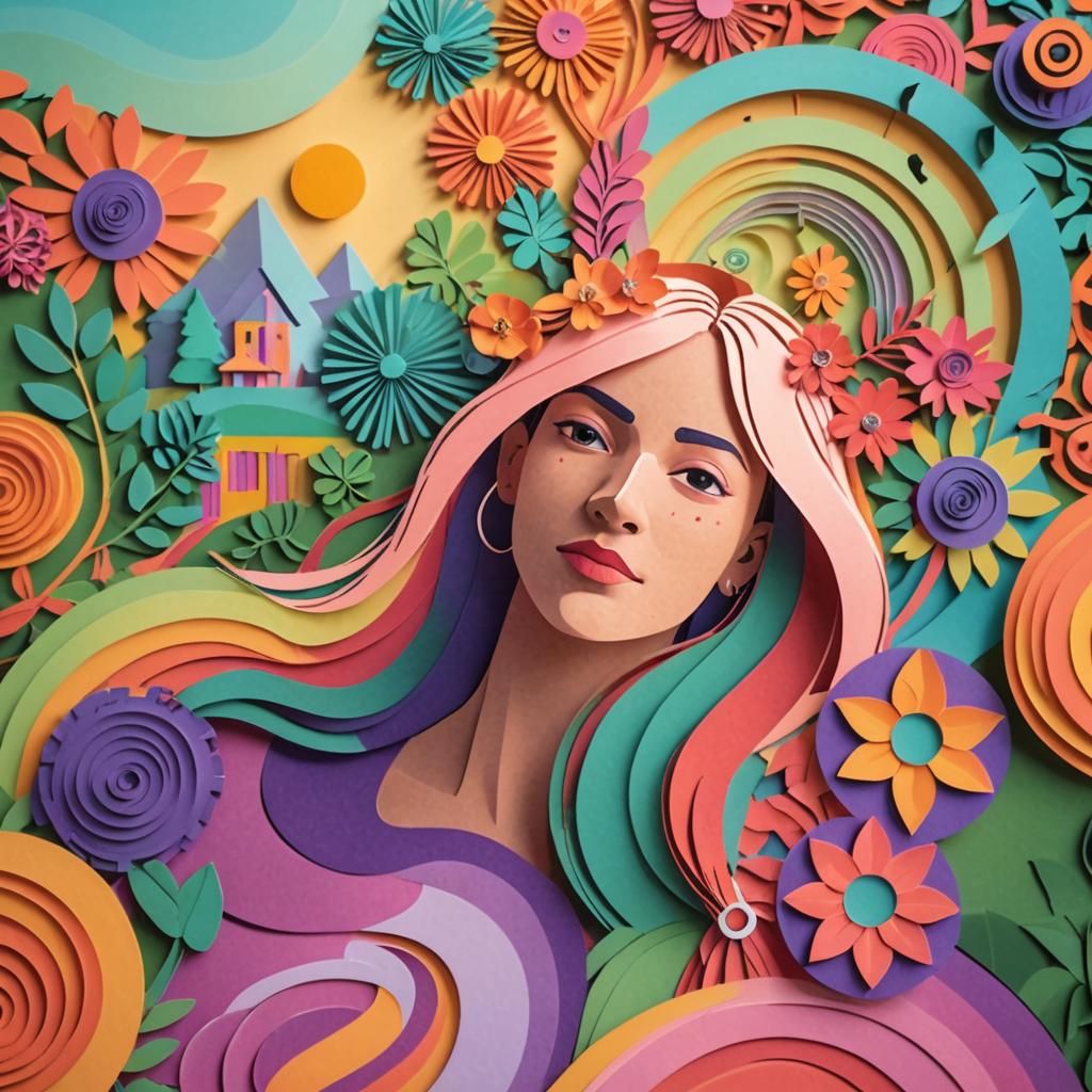 Vibrant Kirigami Woman Jogging at Sunrise