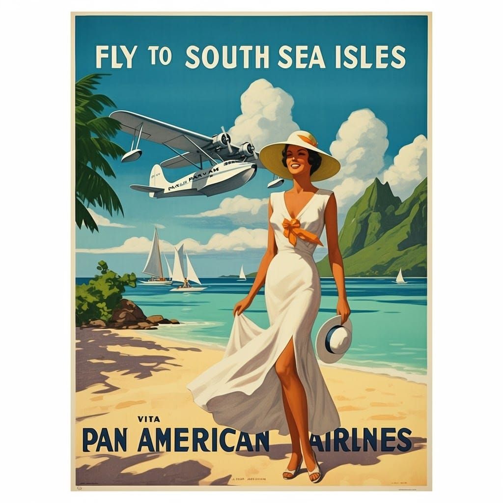 Vintage Travel Poster: Fly to South Sea Isles