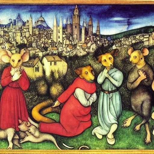 Mice Rise Over City, a Renaissance-Inspired Scene
