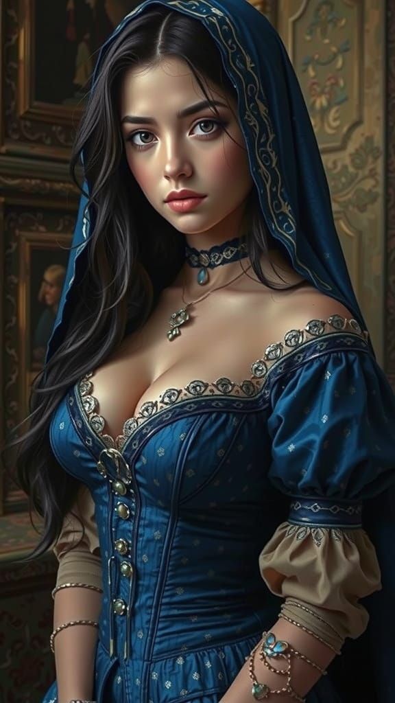 Woman in Blue Dress: Impressionist Landscape Painting