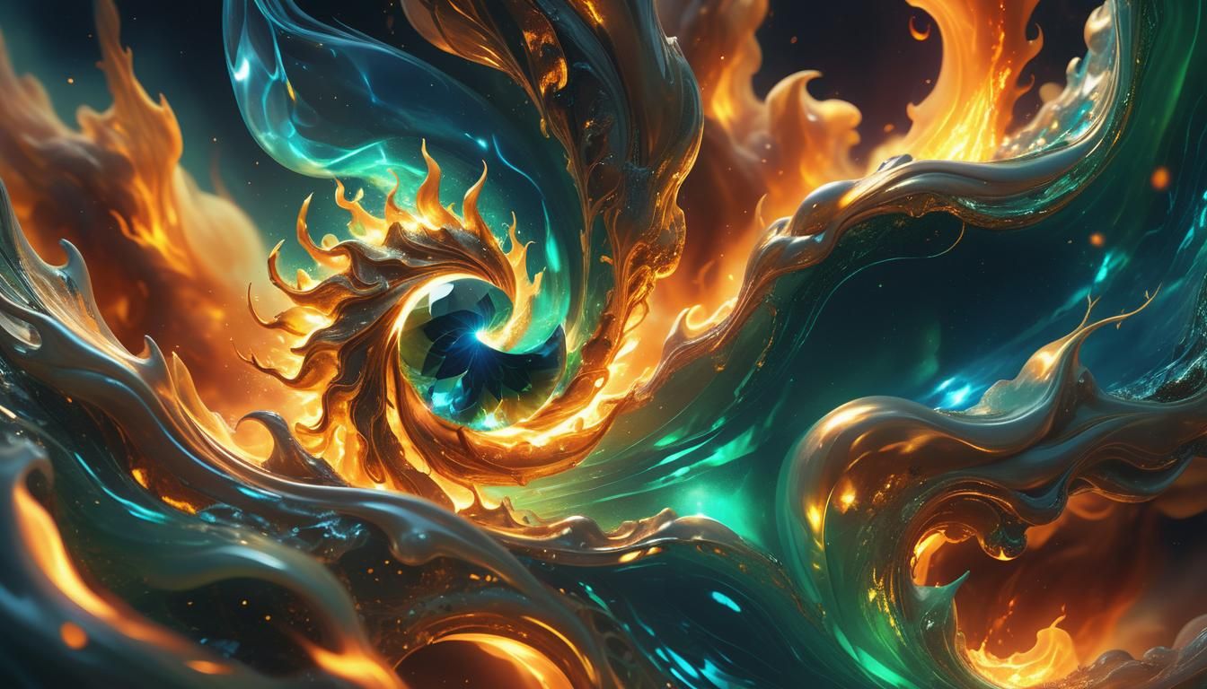 Bioluminescent Gemstone in Blazing Flames: Digital Art