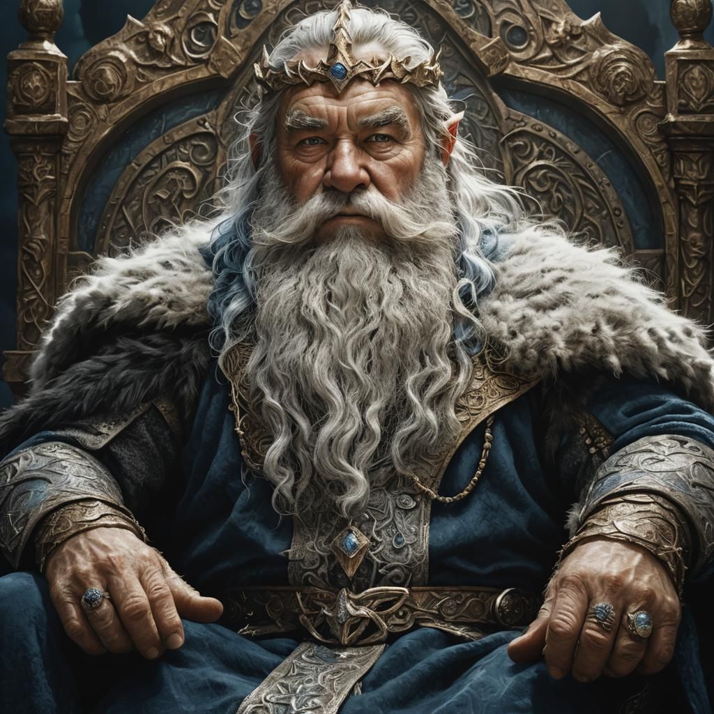 Wise Dwarf King on Throne: Photorealistic Portrait