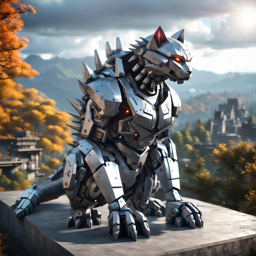 Giant Mecha-Godzilla Cat in 3D Game Style
