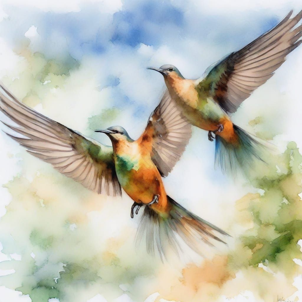 Elegant Passenger Pigeons in Watercolor Splash Art