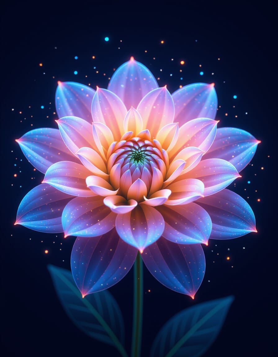 Luminous Particle Flower Blooms with Neon Glows