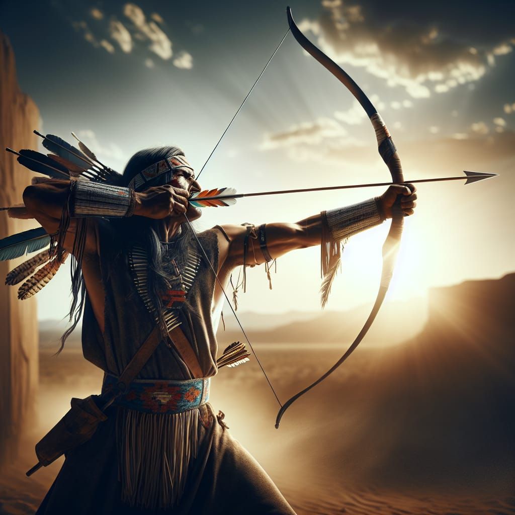 Detailed Native American Archer in Desert Sunlight