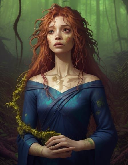 Mystical Feral Woman in Lush Forest