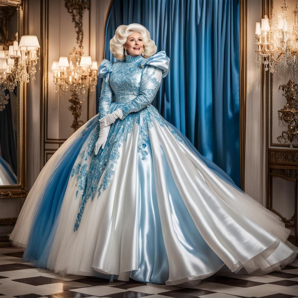 Satin Wonderland: Ancient Drag Queen in Extravagant Gowns