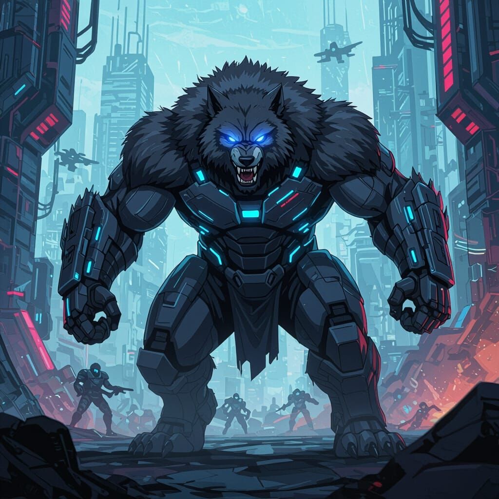 Armored Werewolf Warrior in Anime Style