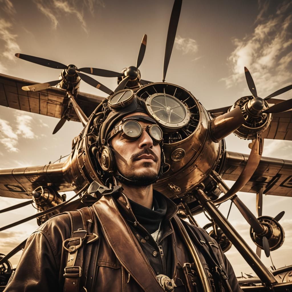 Steampunk Aviation: Low-Angle View of Vintage Airplane