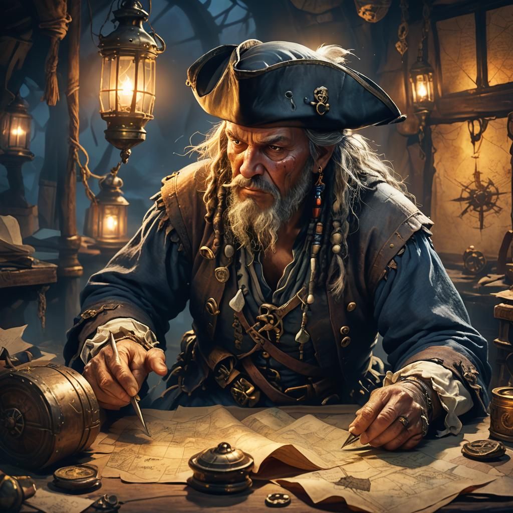 Old Pirate Studies Map in Fantasy Setting