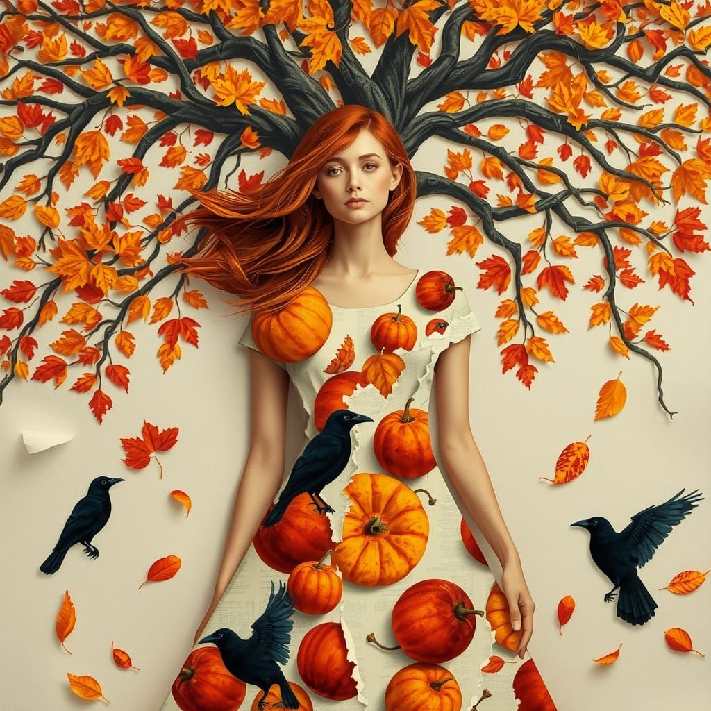 Surreal Autumn Collage in Cubist Style