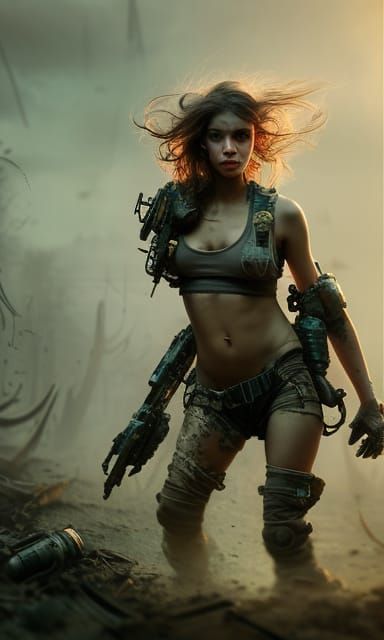 Post-Apocalyptic Girl in Photorealistic Style