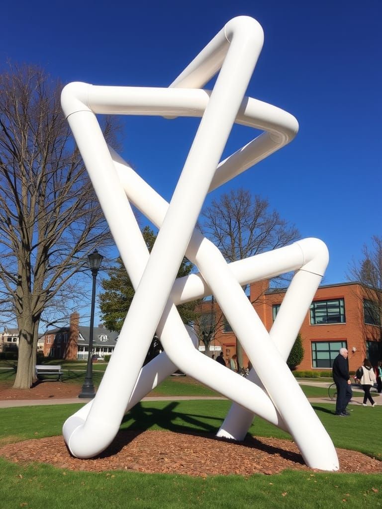 Abstract PVC Pipe Sculpture on College Campus
