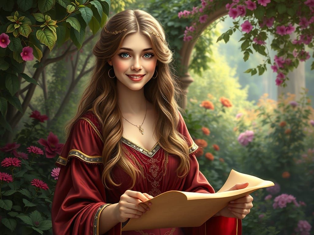 Roman Princess in Ethereal Garden Setting