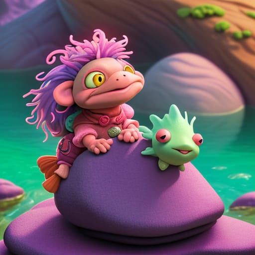 Whimsical Axolotl in Vibrant Puppet Style