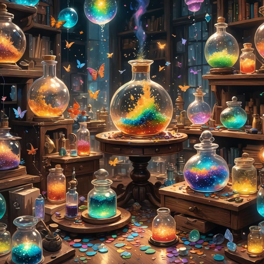 Enchanted Potions with Rainbow Particles