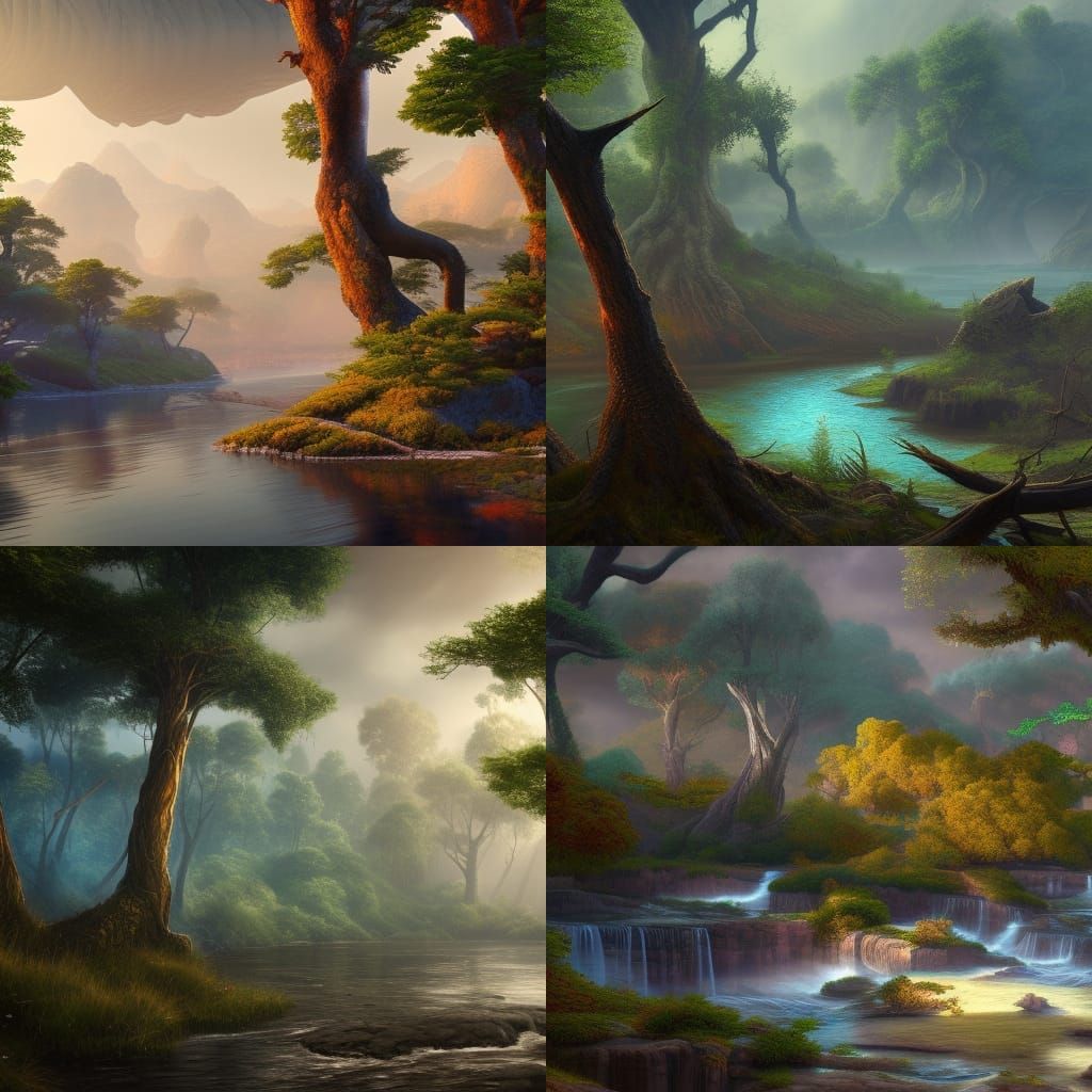 Fantastical Drying River Landscape in Detailed Matte Paintin...