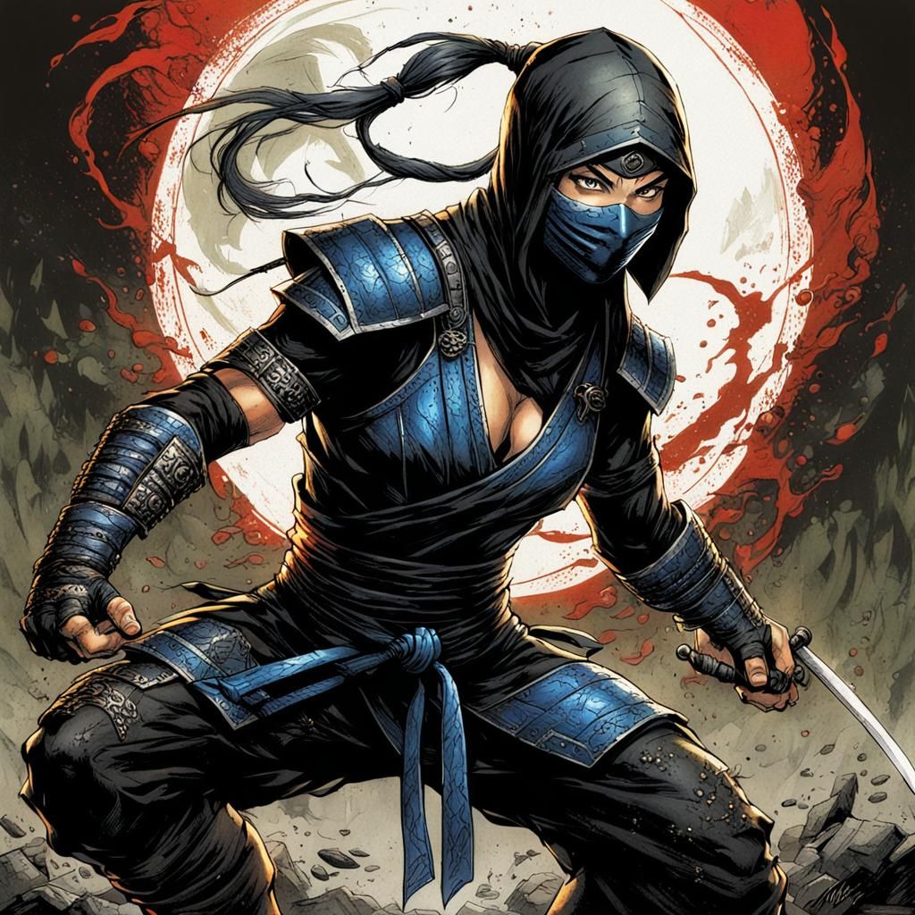 Female Ninja in Mortal Kombat Comic Style