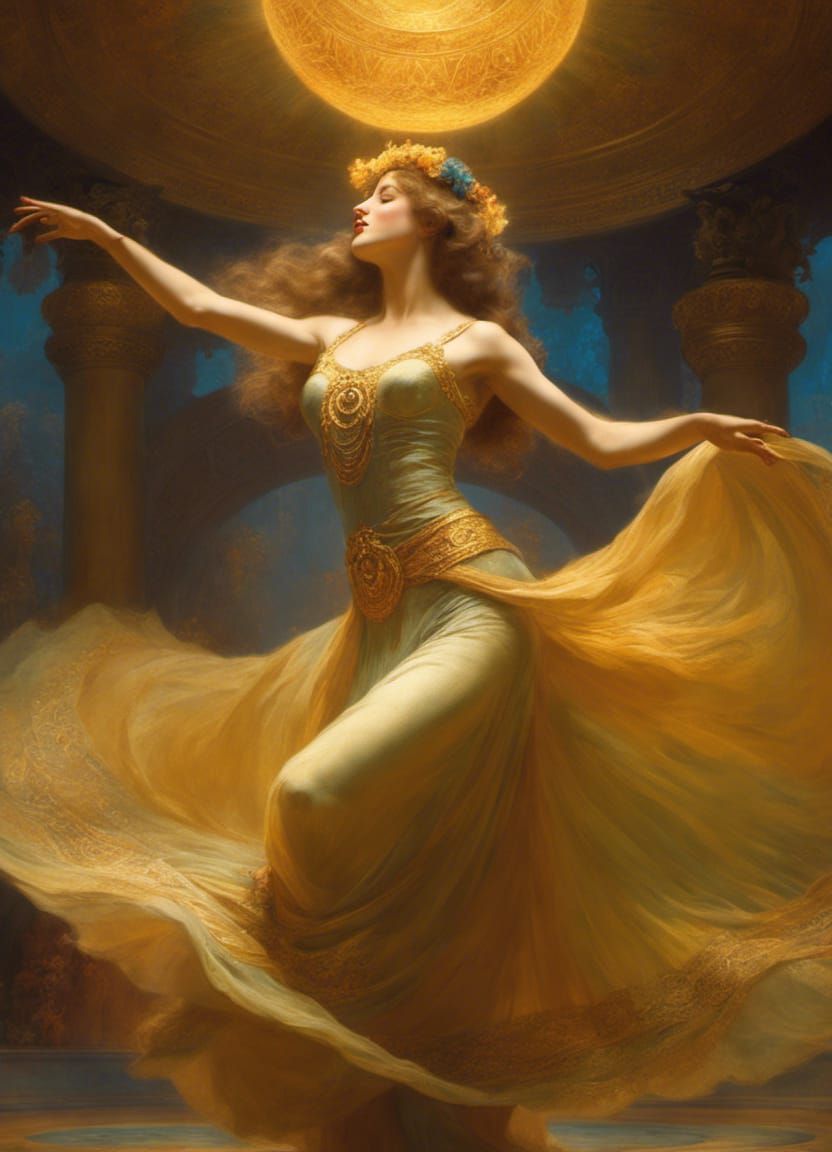 Elegant Woman Dancing on Ancient Stage
