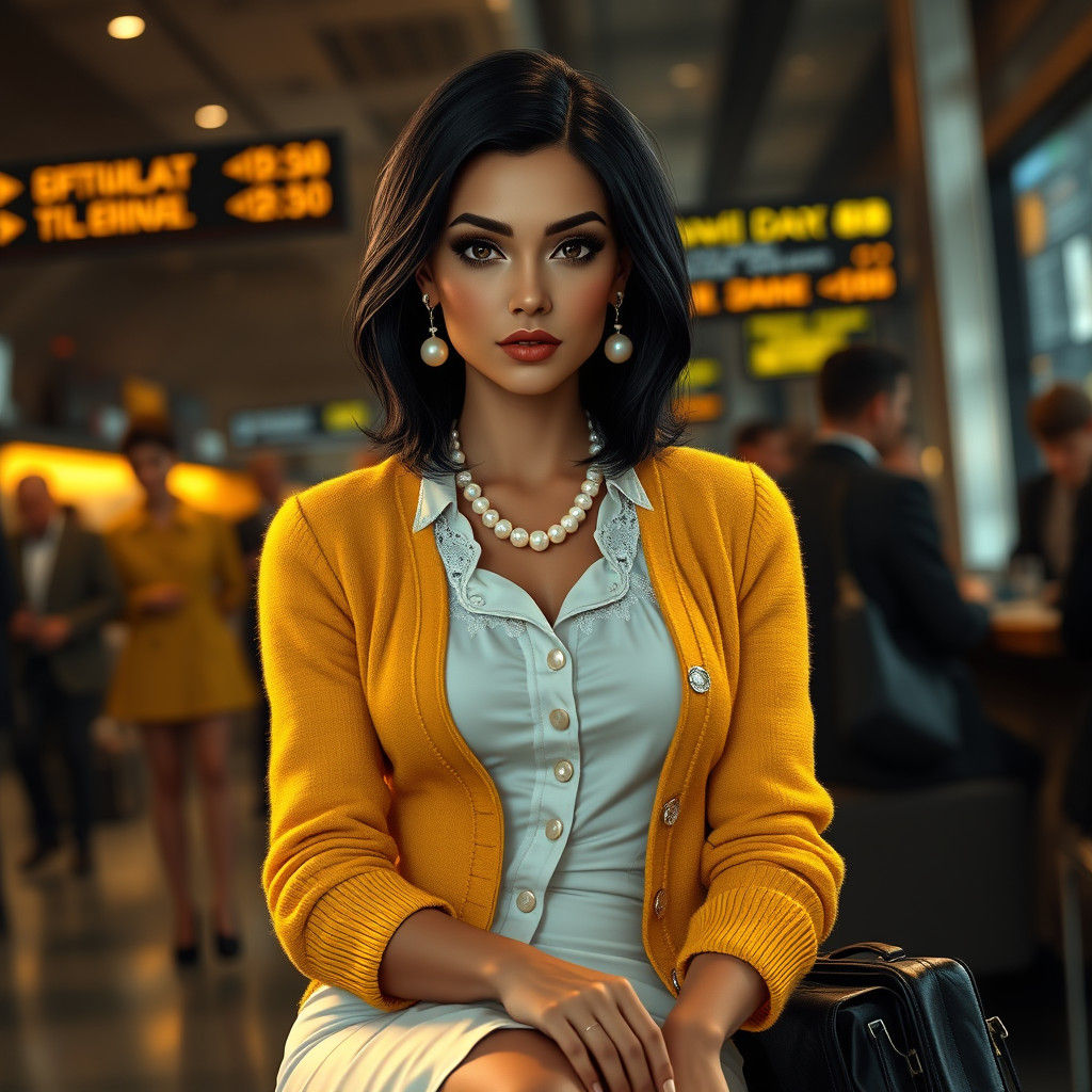 Brunette in Airport Bar as Matte Painting