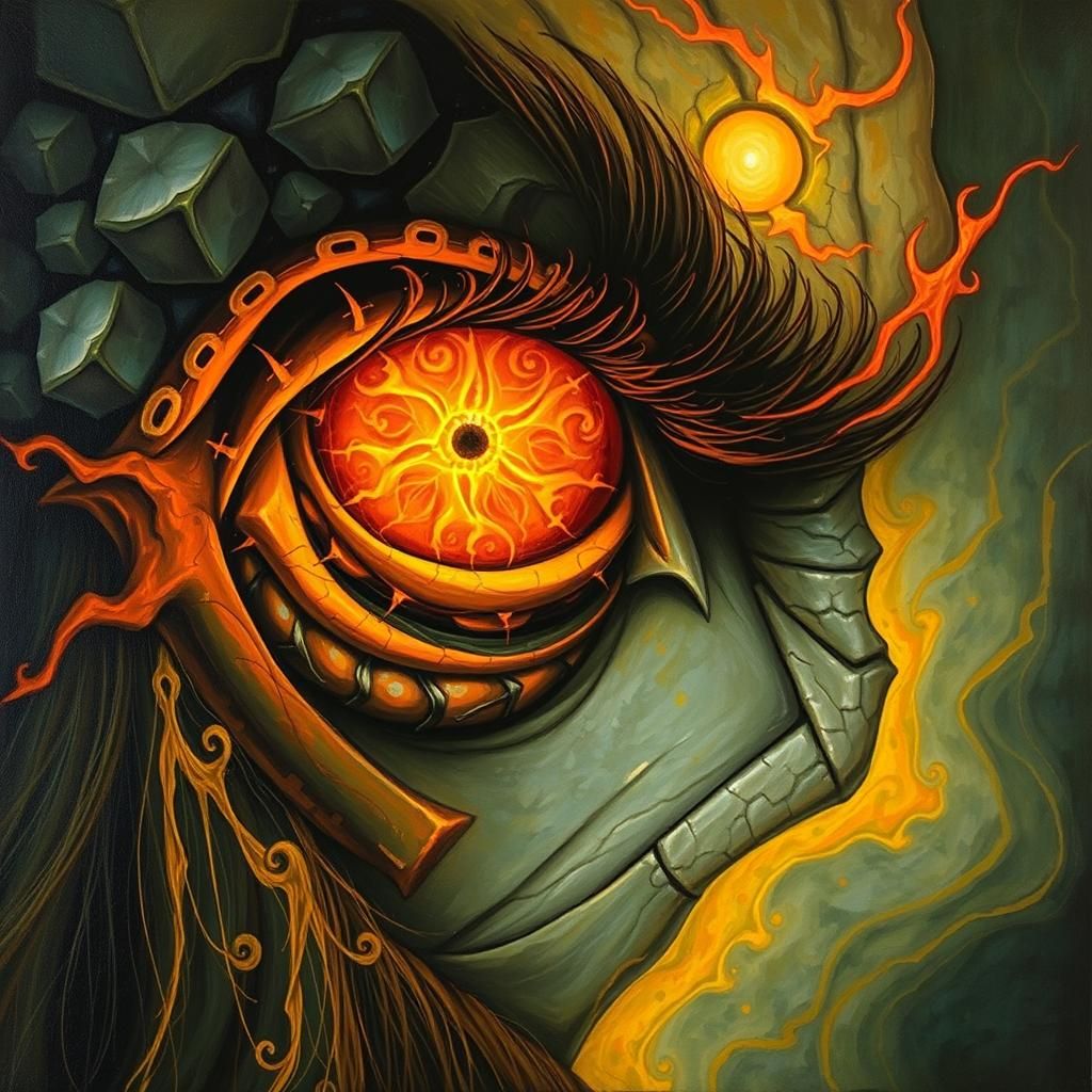 Portrait FIERY EYE OF Sauron, Lothlorien, Hyperdetailed Cubi...