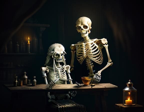 Wolf Skull Skeleton Heals Owl in Apothecary