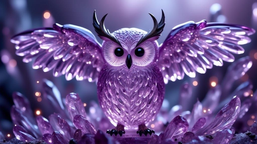 Crystal Great Horned Owl in Majestic Splendor