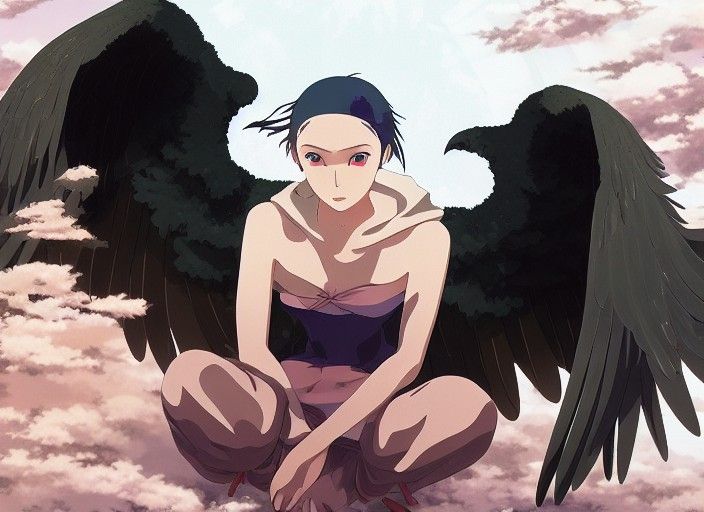 Anime Raven Angel in Studio Ghibli Style