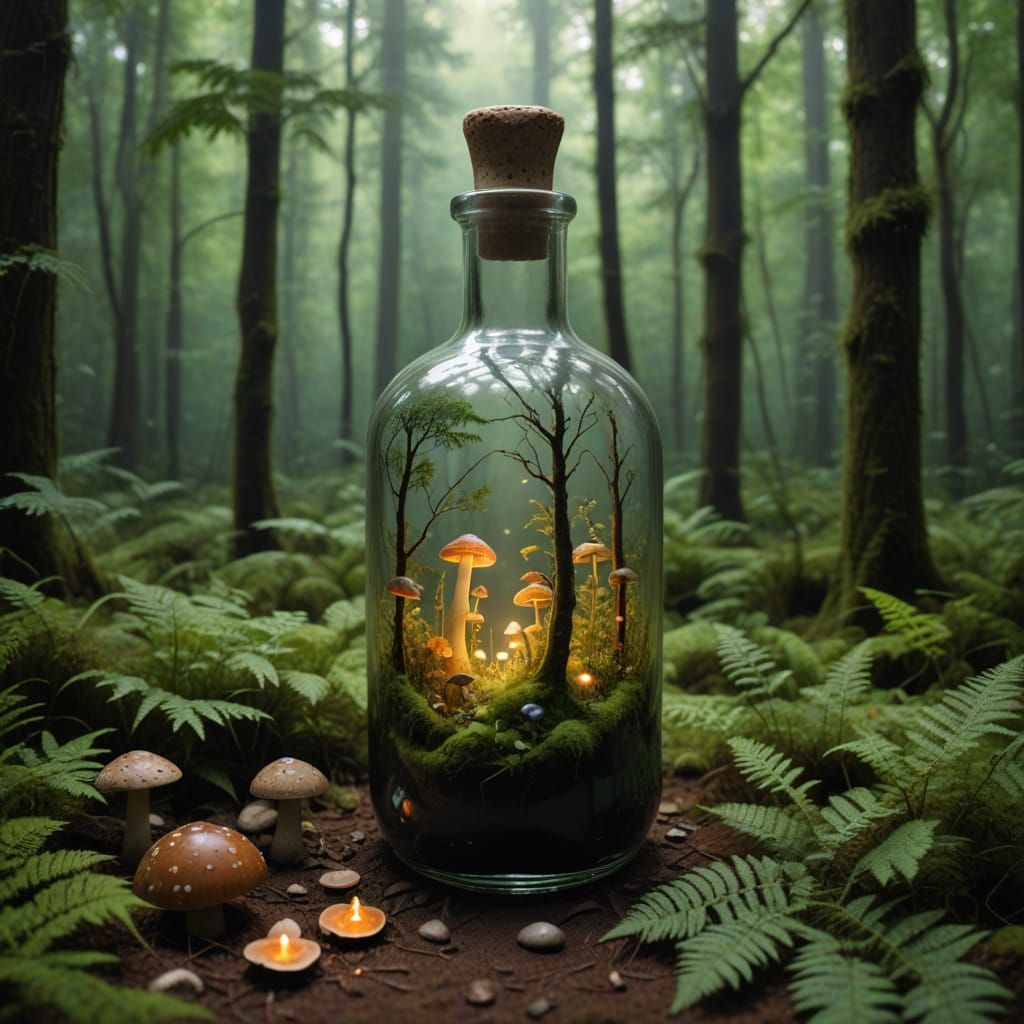 Enchanted Forest Scene in a Mystical Bottle