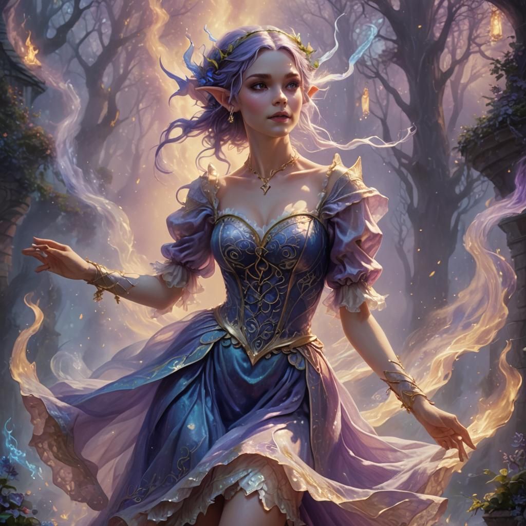 Dancing Elf in Blue Flames, Ethereal Fantasy Art