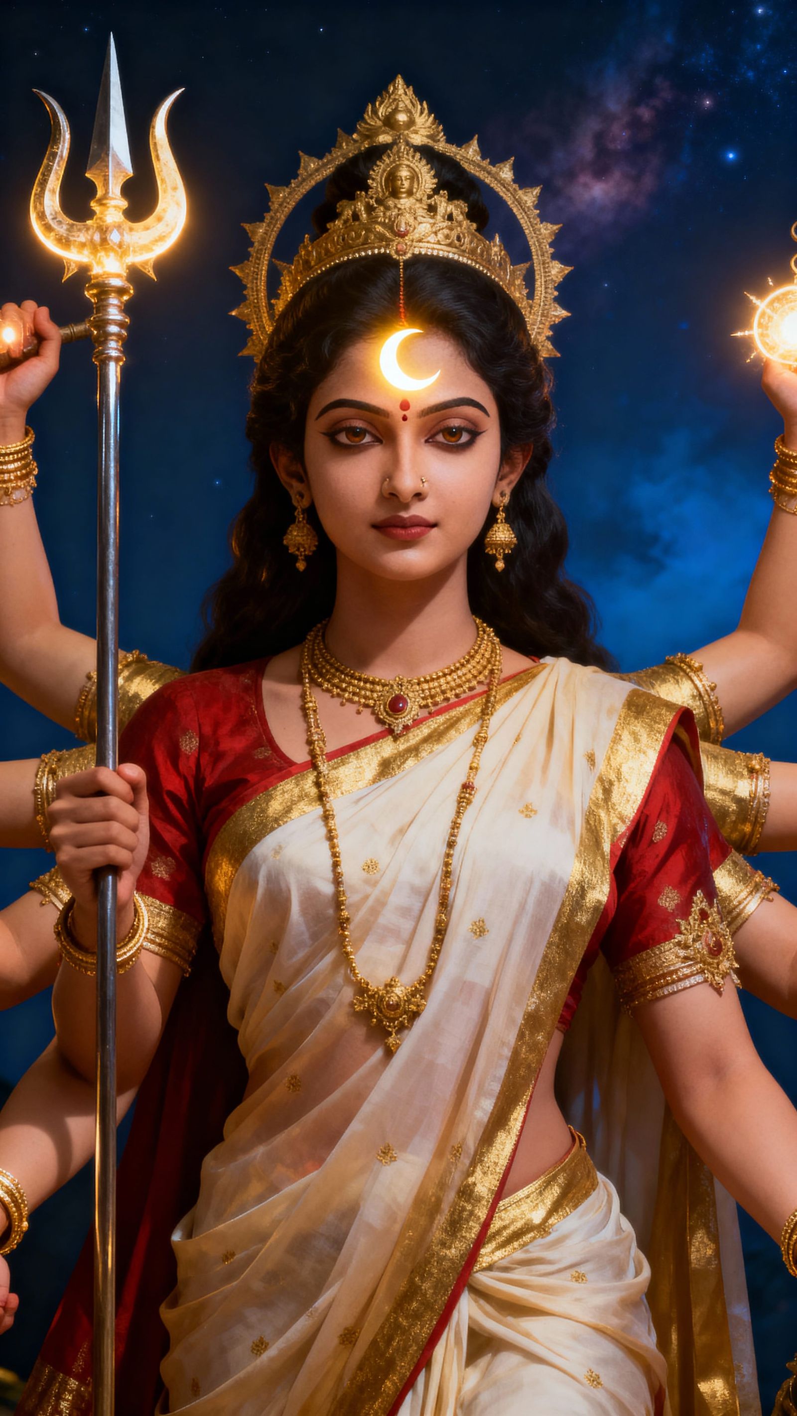 Maa Chandraghanta: Realistic Goddess Portrait with Moon Glow