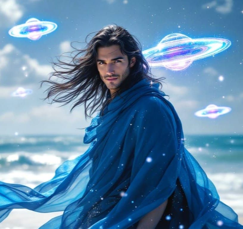 Ethereal Fantasy Prince Stands on Pristine Beach