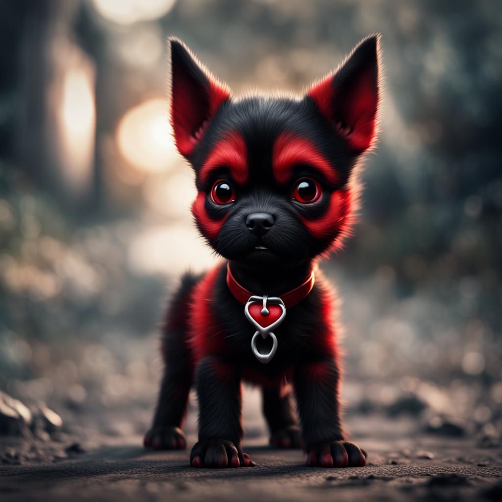 Adorable Vampire Puppy Portrait in Pixar Style